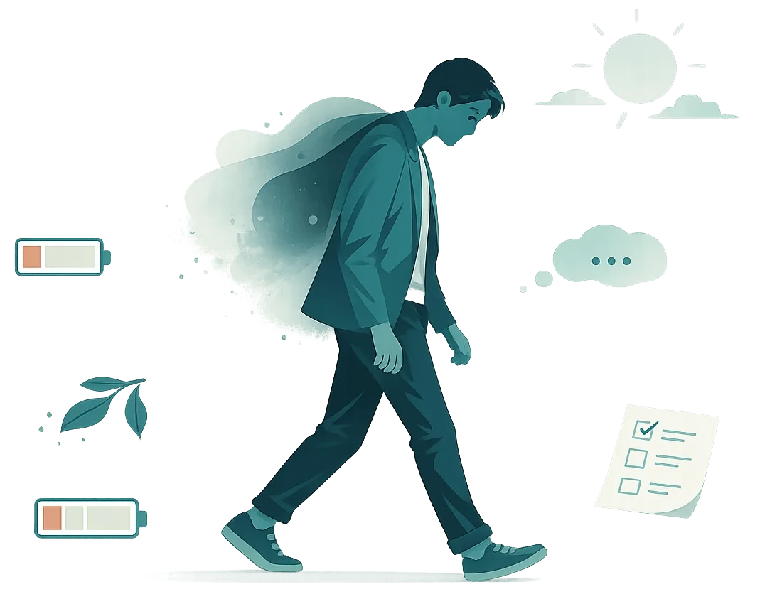 Symptoms of high-functioning depression shown as a person continuing daily tasks despite hidden emotional overload.