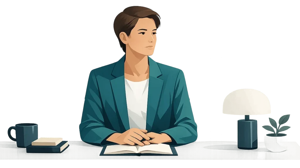 High-Functioning Depression. A person sitting at a desk, seemingly calm and organized, symbolizing high-functioning depression.