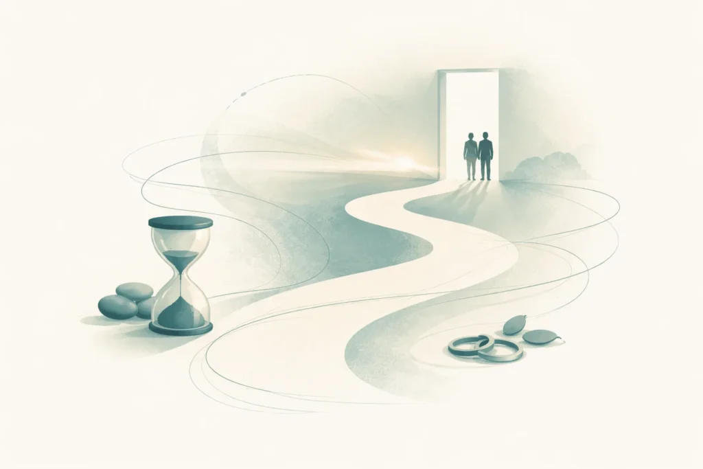 A symbolic illustration showing the various sources of fear of death, such as loss of control, uncertainty and separation.