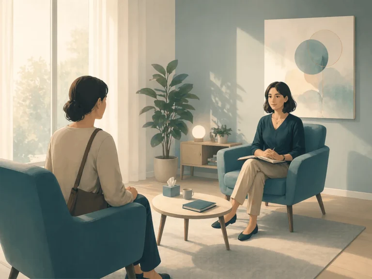 A first psychologist appointment shown as a calm conversation in a safe and supportive office. What Is the First Psychologist Appointment Like?