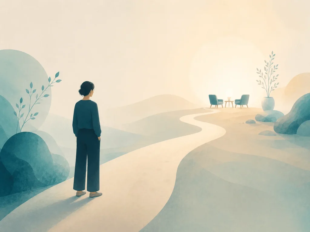 Symboliczna ilustracja osoby rozważającej pomoc psychologiczną.
Dla kogo jest pomoc psychologiczna?