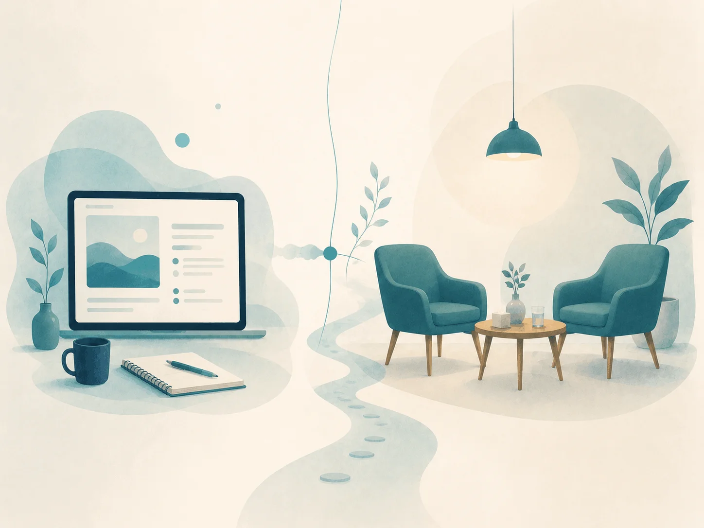 A symbolic illustration showing that an informational page does not replace an individual psychological consultation, medical care or urgent help.